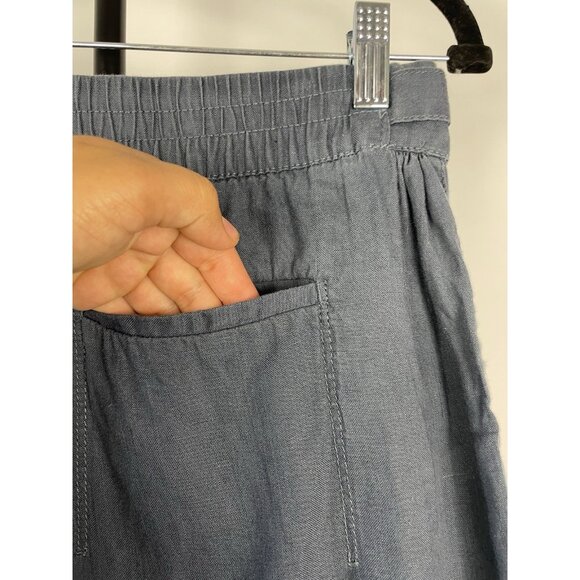 Athleta Voyager  Granite Blue 100% Linen Elastic Waist Crop Pant Size 6 - Picture 6 of 8